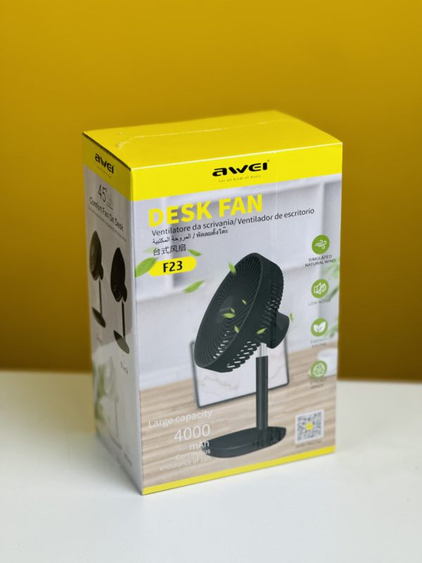 Awei-F23-Portable-USB-Rechargeable-Desk-Fan-4000mAh-Black-Color