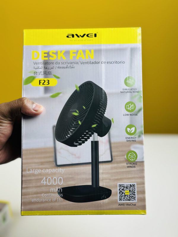 Awei-F23-Portable-USB-Rechargeable-Desk-Fan-4000mAh-Black-Color